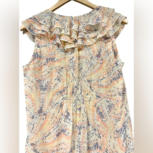 CABI Flashback Tunic Top Ruffle Neck Sheer Size Medium Pastel Colors Work Wear - Picture 5 of 6